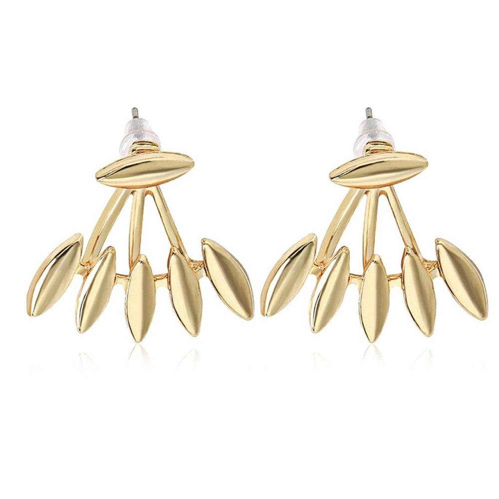 Gold Oblong Studs & Earring Jackets - Picture 3 of 6